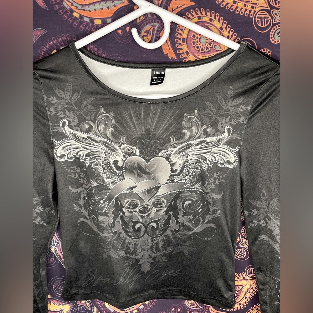 black, rhinestone, long sleeve grunge shirt